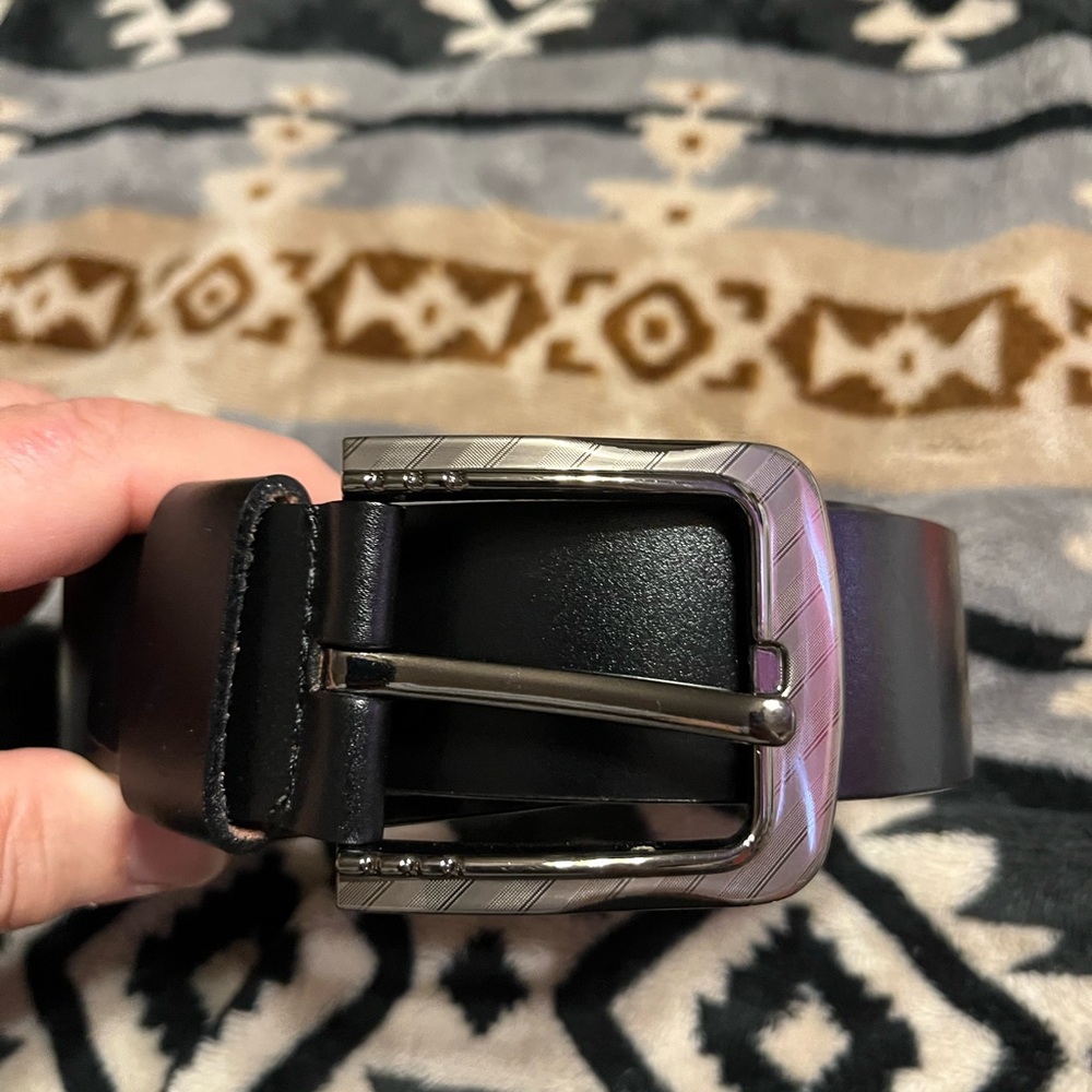 100% NWOT Genuine Black Leather Belt with Silver Buckle